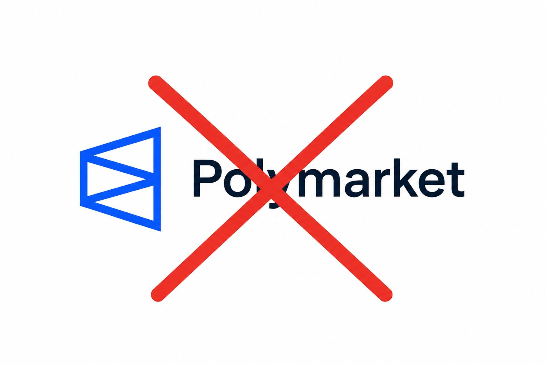 Polymarket-logo med et rødt kryds over logoet